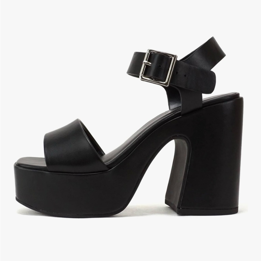SODA Black Platform Heel Sandals with Ankle Buckle
